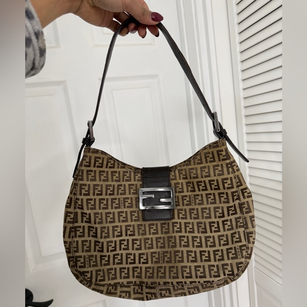 Fendi Tan and Brown Monogram Shoulder Bag